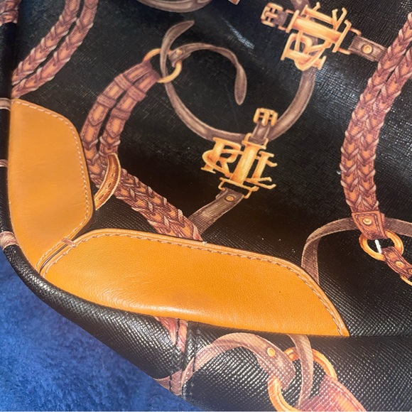 Ralph Lauren Black/Brown Equestrian Print PVC And Leather Shopper Tote - Picture 5 of 9
